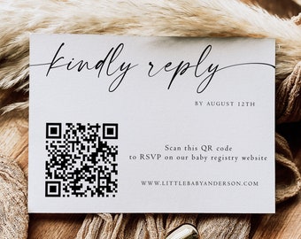 QR Code Wedding Rsvp Cards, Online Reply Card Template, Modern Minimalist, 100% Editable Text, Diy, Digital Download