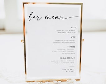 Modern Wedding Bar Menu Sign, Minimalist Bar Menu Wedding Sign Corjl, Wedding Drink Sign Printable, Editable Template