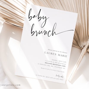 Baby Brunch Invitation Template, Minimalist Baby Shower Invites, Modern, Editable Text, Printable Invitation, Digital Download