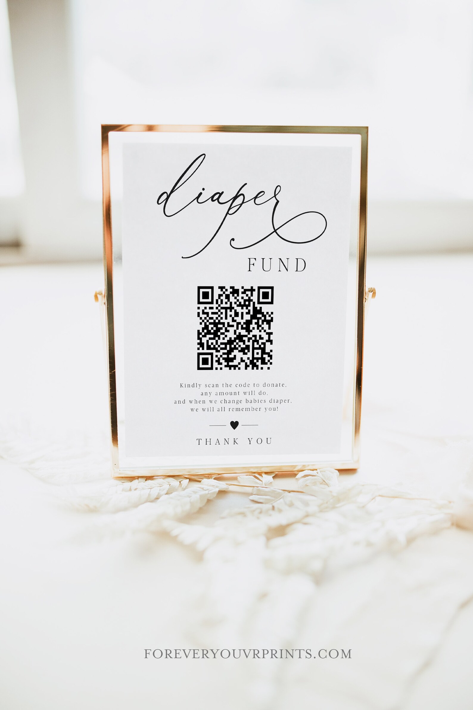 Diaper Fund Sign, Baby Shower Sign, Cash Gift Sign, QR Code, Minimalist