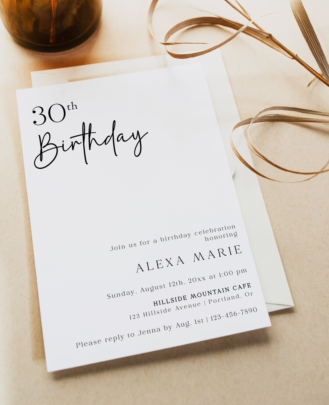 30th Birthday Invitation Template, Minimalist Birthday Invites, Modern ...