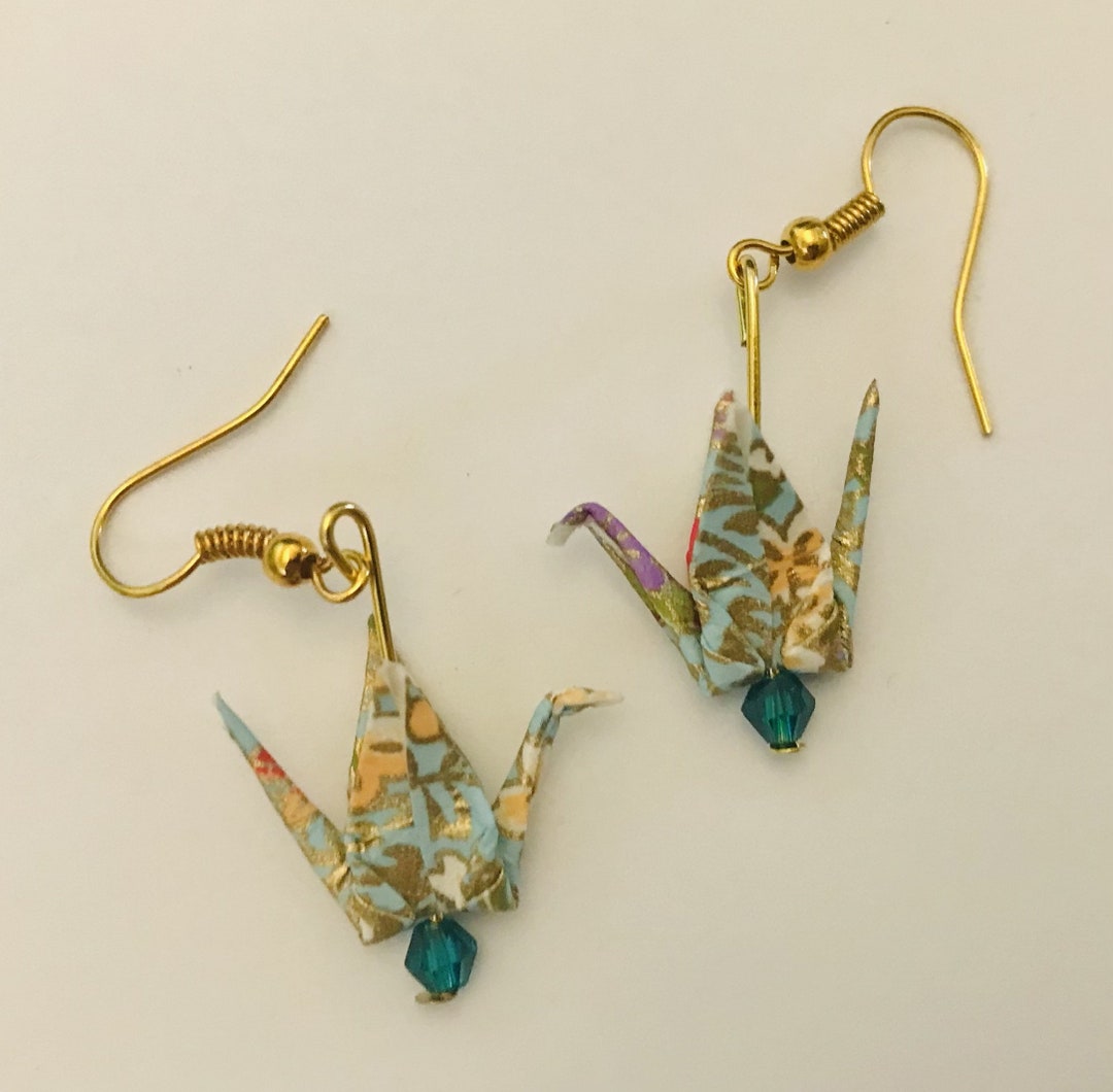 Origami Paper Crane Earrings Etsy