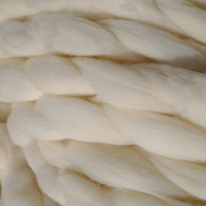 May include: Close-up of a pile of white, fluffy wool yarn.