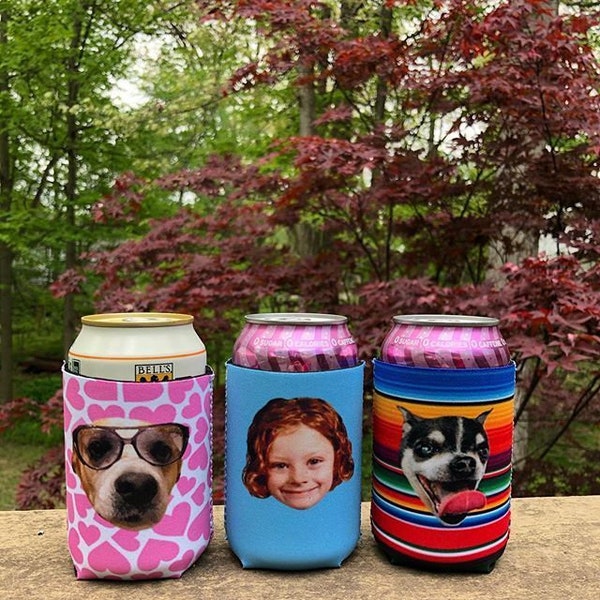 Custom Funny face Can cooler, personalized face beer hugger, Stubby Cooler, funny birthday party favor, birthday gift, birthday decorations