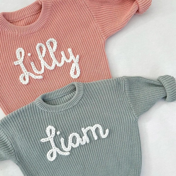Custom Hand-Embroidered Baby Name Sweater, Personalized Baby Sweater with Name, New born gift for new Mom, new born Gift for Baby Girls Boys