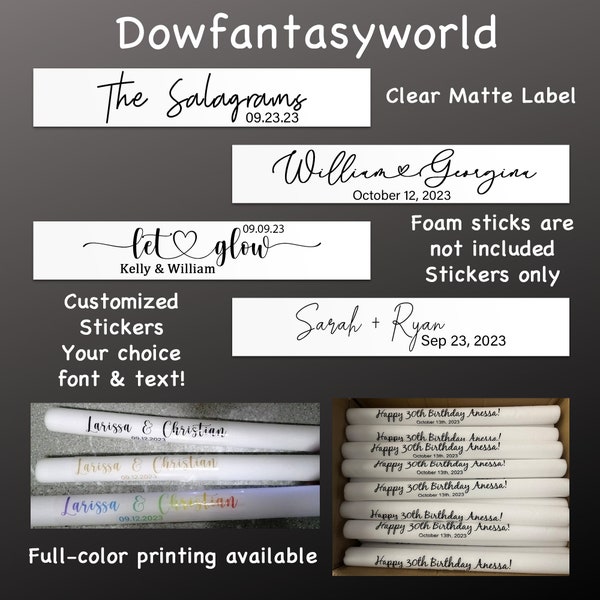 Customized sticker labels specifically designed for LED foam sticks, Personalized Birthday/wedding/graduate Foam sticks