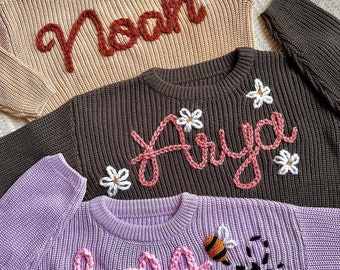 Suéter personalizado con nombre de bebé bordado a mano, suéter personalizado con nombre de bebé, regalo de recién nacido para nueva mamá, regalo de recién nacido para niño y niña