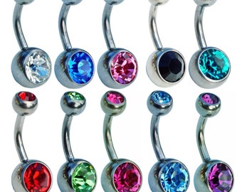 Titanium Belly Bar Double Crystal Navel Piercing Rings