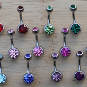 Belly Bar Clear Red Pink Blue Green Purple AB Black Double Jewelled Crystal Navel Rings 6mm 8mm 10mm 12mm 14mm 16mm Size