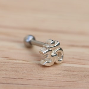 Silver Om Helix Earring Upper Ear Piercing Stud Cartilage Barbell