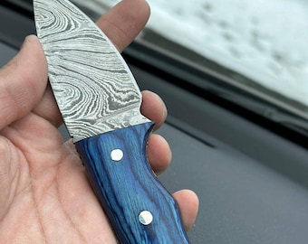 Cuchillo de acero de Damasco hecho a mano / espiga completa / hoja fija / navaja de bolsillo / cuchillo de vaquero / cuchillo de caza / cortador de toros / regalo para él / desollador