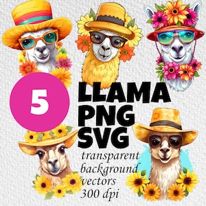 Cartoon FUNNY LLAMA | Farm Animals PNG | Nursery Wall Art | transparent background | vector and png files Commercial License