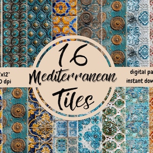 16 beautiful Mediterranean style tiles seamless patterns to download print, digital paper, scrapbook and other print projects