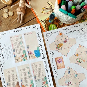 Puede incluir: Un conjunto de plantillas de cartas de la hada de los dientes imprimibles con un dise&ntilde;o caprichoso que presenta un hada, flores y estrellas. El conjunto incluye una plantilla de carta, un sobre peque&ntilde;o y una tarjeta de notas. El papel es blanco con tinta negra.