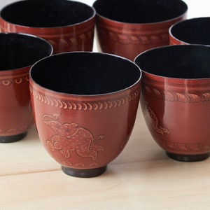 Lacquer Drinking Cup Bowl Elephant Designs Original Lacquerware from Bagan Burma / Myanmar image 2