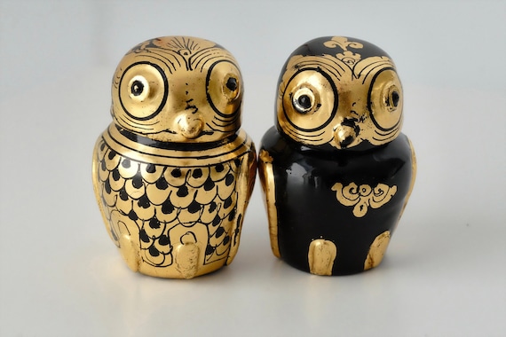 ヴィンテージのビルマ漆器「フクロウの箱」：金箔の記念品 - Etsy 日本