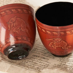 Lacquer Drinking Cup Bowl Elephant Designs Original Lacquerware from Bagan Burma / Myanmar image 3