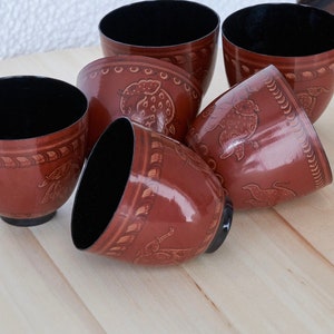 Lacquer Drinking Cup Bowl Elephant Designs Original Lacquerware from Bagan Burma / Myanmar image 7