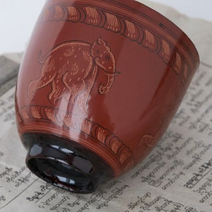 Lacquer Drinking Cup Bowl Elephant Designs Original Lacquerware from Bagan Burma / Myanmar image 4