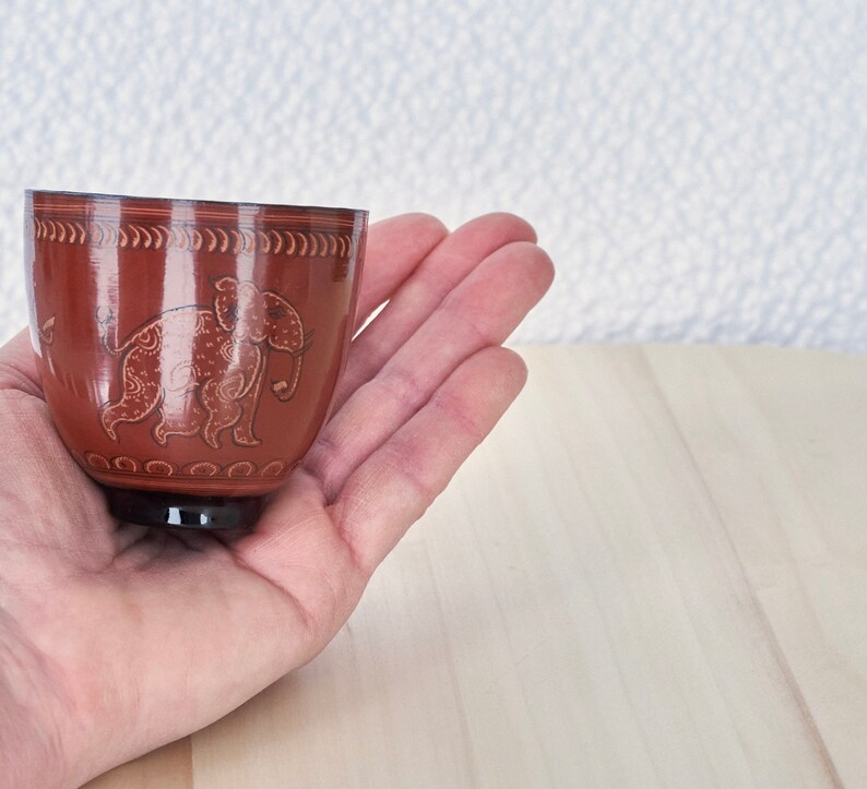 Lacquer Drinking Cup Bowl Elephant Designs Original Lacquerware from Bagan Burma / Myanmar image 9