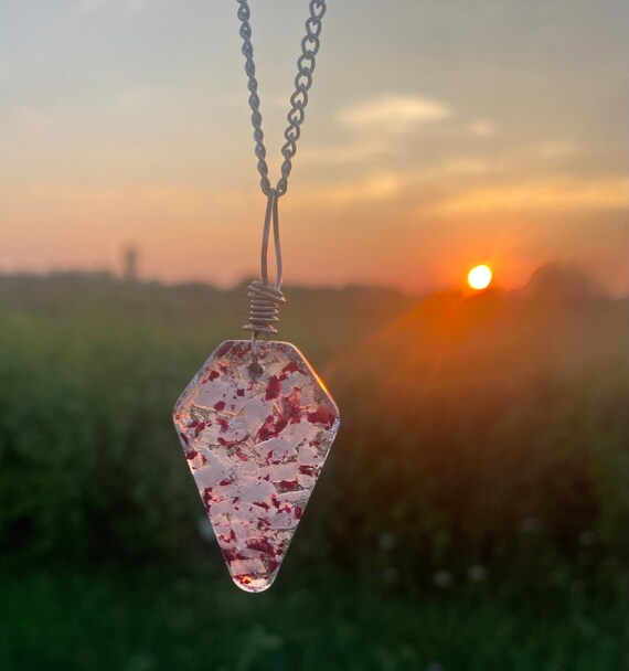 Blue Calcite and rose coffin necklace