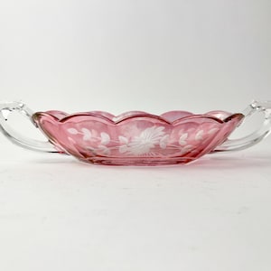 Vintage Cranberry Glass Handled Serving Bowl