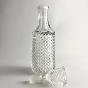 Vintage Sawtooth Diamond Point Cut Glass Decanter - Stopper Doubles as Shot Glass!