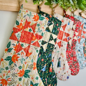 Cream Poinsetta Handmade Quilted Stocking