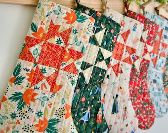 Cream Poinsetta Handmade Quilted Stocking