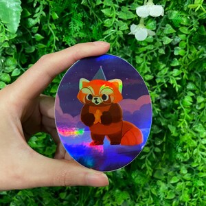 Lot de 2 autocollants mignons - caniche - panda roux - imperméables - pour décoration de bouteille - scrapbooking - fabrication de cartes - faire-part - holographique