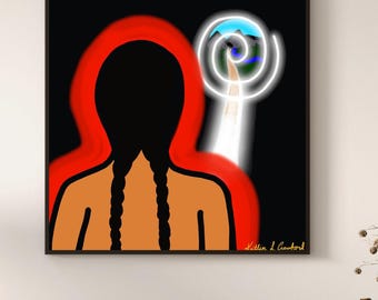 Guided Safely Home - uvre d'art canalisée par l'esprit - en l'honneur des femmes autochtones disparues et assassinées - Inspirée par MMIW (20 x 20 po.) - Autochtone