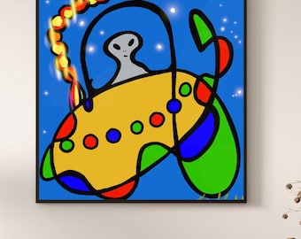 Pas d'endroit en particulier où aller, balade cosmique - oeuvre d'art d'aventure de vaisseau spatial extraterrestre fantaisiste (20 x 20 po.)