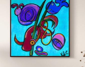 Impression d'art canalisée Just Beneath the surface - free flow spirit - océan (20 x 20 po.)