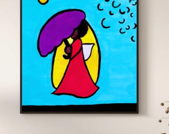 Air Walker - art canalisé par l'esprit - femme ailée, impression 20 x 50 cm - tableau intuitif amérindien aux couleurs vives