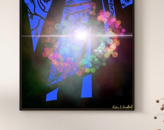 Laissez briller : la lumière à travers les arbres de la montagne - Impression d'art abstrait esprit - inspirée de la quête de vision d'artistes amérindiens (20 x 20 po.)
