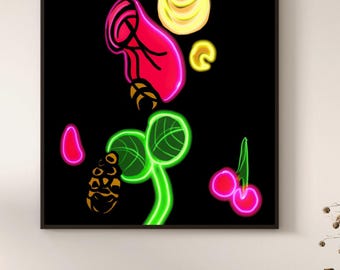 Rose néon - rose avec des accents de néon - impression d'art abstrait (20 x 20 po.)