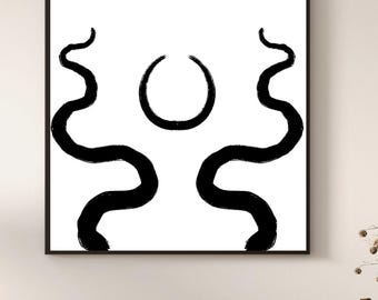 Simplicité de création (20 x 20 po.) - Art abstrait esprit - Impression d'art fantaisiste en noir et blanc