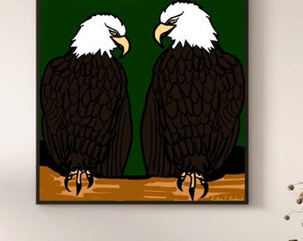 Impression d'art aigle - Power Duo (20 x 20 po.) - Spirit Art - deux pygargues à tête blanche