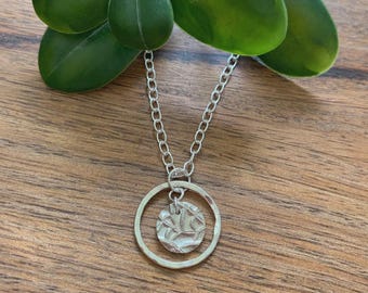 Sterling Silver Circle Drop Pattern Charm Necklace