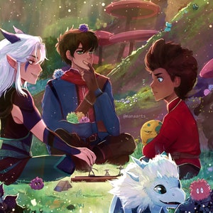 The Dragon Prince | Game Time | 8&quot; x 10&quot; Fine Art Print | Callum, Rayla, Ezran in Xadia
