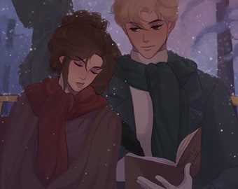 Emily Wilde & Wendell Art Print | Sleigh Ride Illustration, 8x8