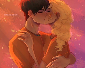 Percabeth Kiss Art Print | Percy Jackson and Annabeth Chase