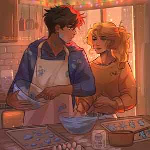 Percy Jackson | Percabeth - Baking Cookies | Fine Art Print | PJO, Percy Jackson and the Olympians, HOO, Annabeth Chase
