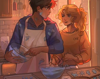 Percy Jackson | Percabeth - Baking Cookies | Fine Art Print | PJO, Percy Jackson and the Olympians, HOO, Annabeth Chase