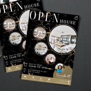 Open House Flyer Template, Real Estate Marketing, Real Estate Flyer, Real Estate Templates, Realtor Flyer, Black Gold Flyer, Agent Branding