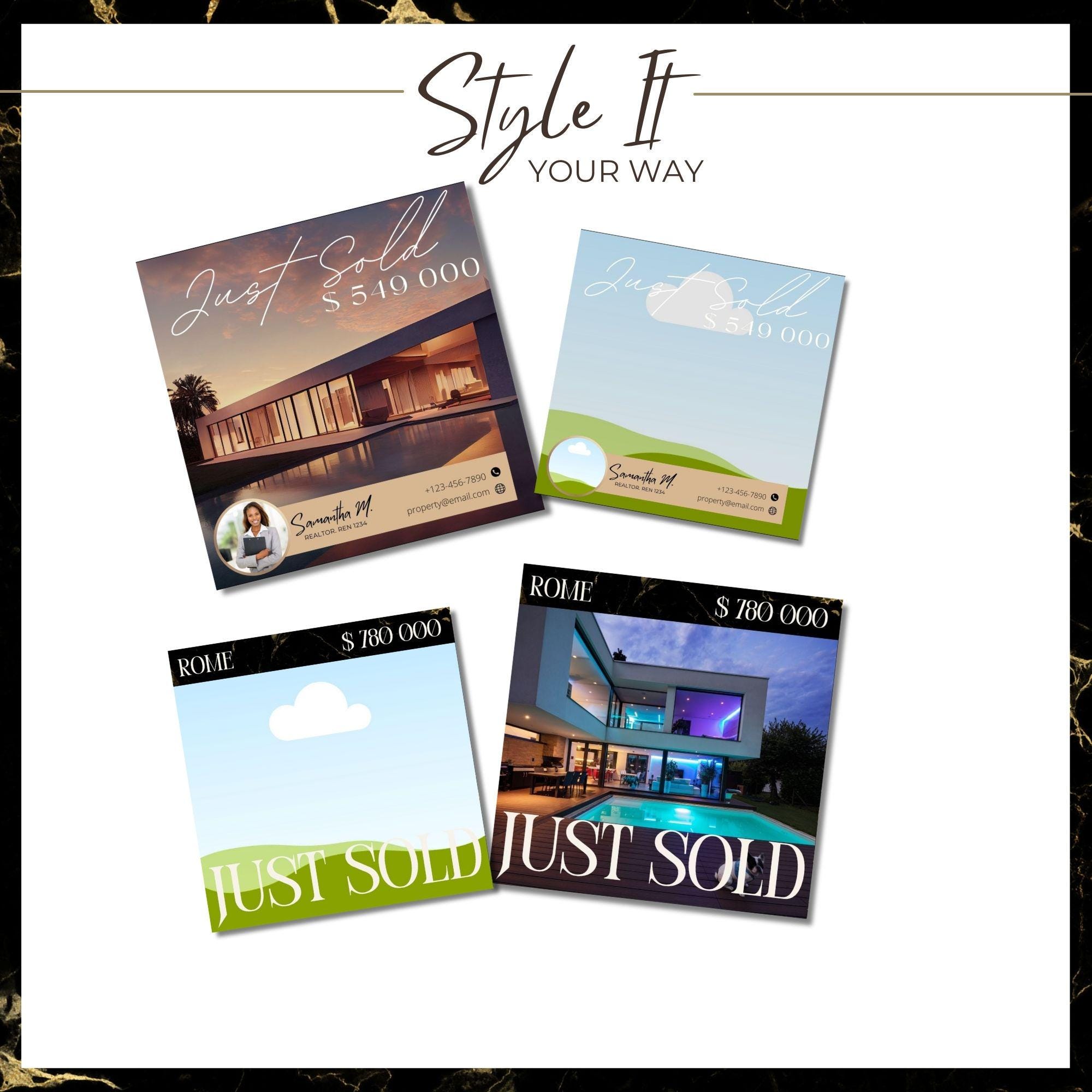 Just Sold Social Media Content Post Editable Realtor Canva Template ...