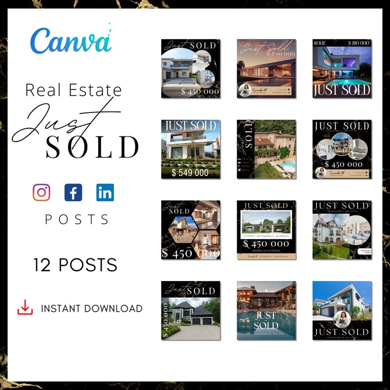 Just Sold Social Media Content Post Editable Realtor Canva Template ...