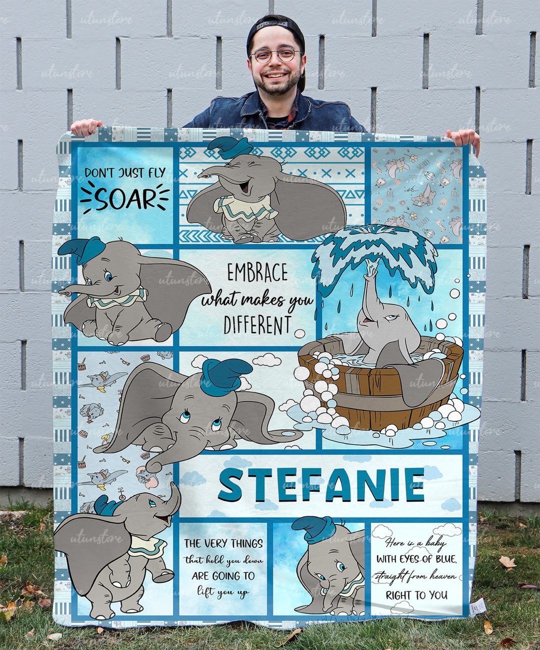 Dumbo Elephant Custom Blanket, Dumbo Blanket, Disney Dumbo Blanket, Dumbo Birthday Gifts