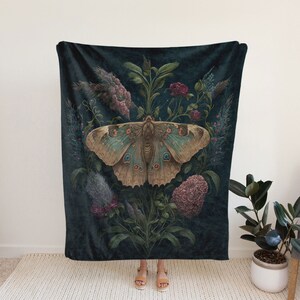 Gothic Moth & Rose Flannel Blanket - Soft Vintage Throw For Couch Or Bed, 50x60 Inches