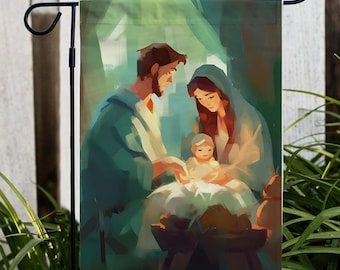 Holy Scene Mary Joseph Baby Jesus Garden Flag, Holy Family Flag, Nativity Scene Christmas Flag, Wintter Outdoor Decor, Jesus Yard Art Decor